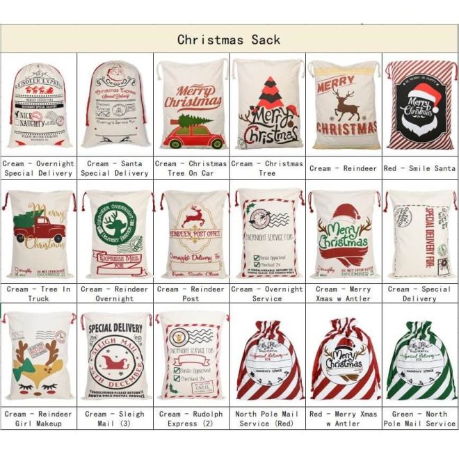 Large Christmas XMAS Hessian Santa Sack Stocking Bag Reindeer Children Gifts Bag, Cream – Santa Mail