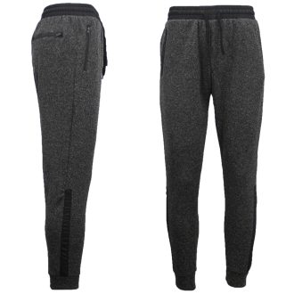 Mens Joggers Trousers Gym Sport Casual Sweat Track Pants Cuffed Hem w Zip Pocket, Black