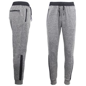 Mens Joggers Trousers Gym Sport Casual Sweat Track Pants Cuffed Hem w Zip Pocket, Light Grey