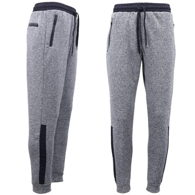 Mens Joggers Trousers Gym Sport Casual Sweat Track Pants Cuffed Hem w Zip Pocket, Light Grey – S