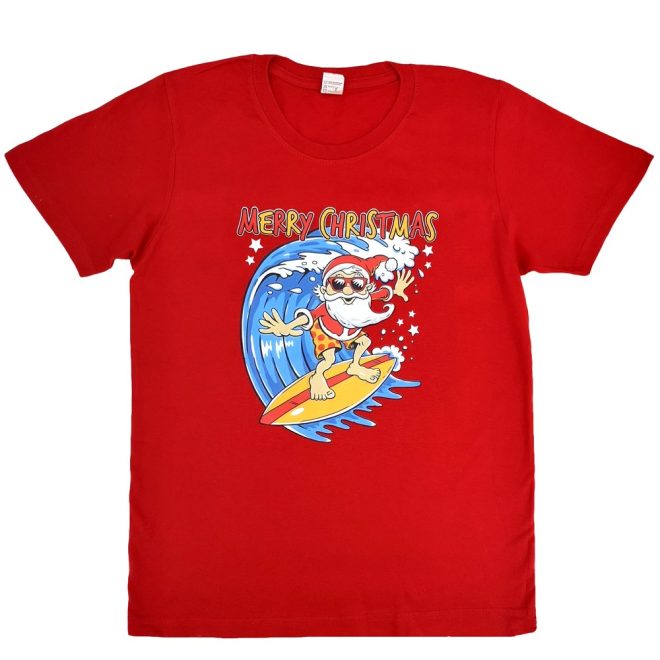 New Funny Adult Xmas Christmas T Shirt Tee Mens Womens 100% Cotton Jolly Ugly, Santa Surf (Red) – M