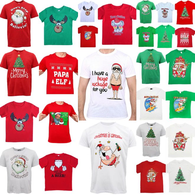 New Funny Adult Xmas Christmas T Shirt Tee Mens Womens 100% Cotton Jolly Ugly, Santa Surf (Red) – M