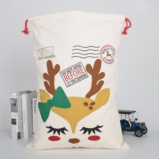 Large Christmas XMAS Hessian Santa Sack Stocking Bag Reindeer Children Gifts Bag, Cream – Reindeer Girl Makeup