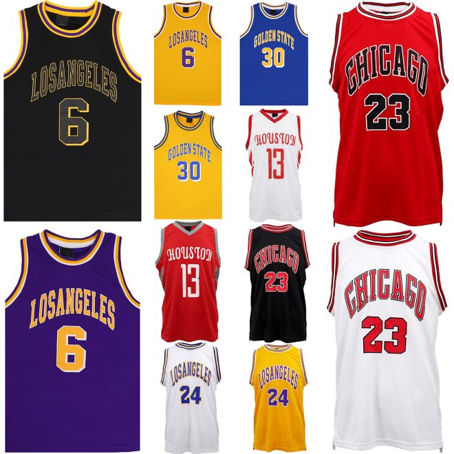 New Men’s Basketball Jersey Sports T Shirt Tee Vest Tops Gym Chicago Los Angeles, Red – Houston 13 – S