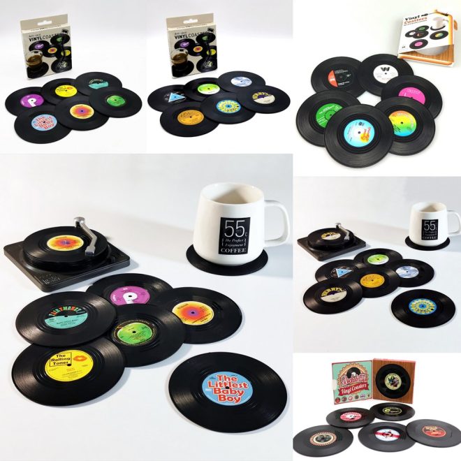 6x Creative Vinyl Record Cup Coasters Glass Drink Tableware Home Decor, B