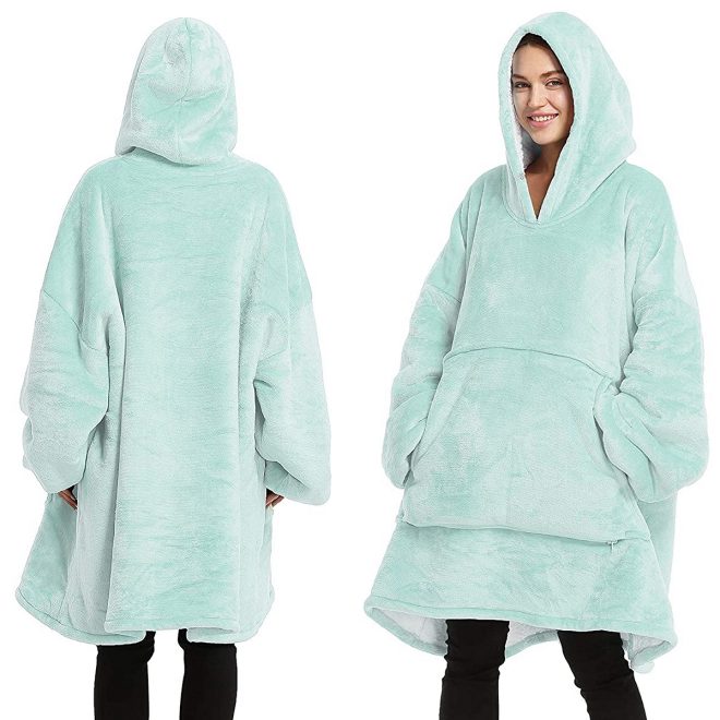 Oversized Soft Pullover Plain Hoodie Warm Fleece Blanket Plush Winter Sweatshirt, Adult – Aqua