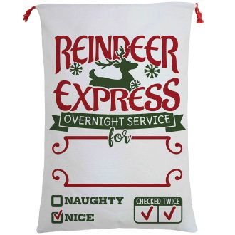 50x70cm Canvas Hessian Christmas Santa Sack Xmas Stocking Reindeer Kids Gift Bag, Cream – Reindeer Express (A)