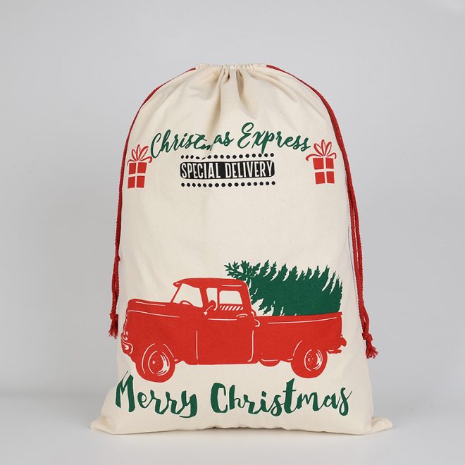 50x70cm Canvas Hessian Christmas Santa Sack Xmas Stocking Reindeer Kids Gift Bag, Cream – Car Gift Express