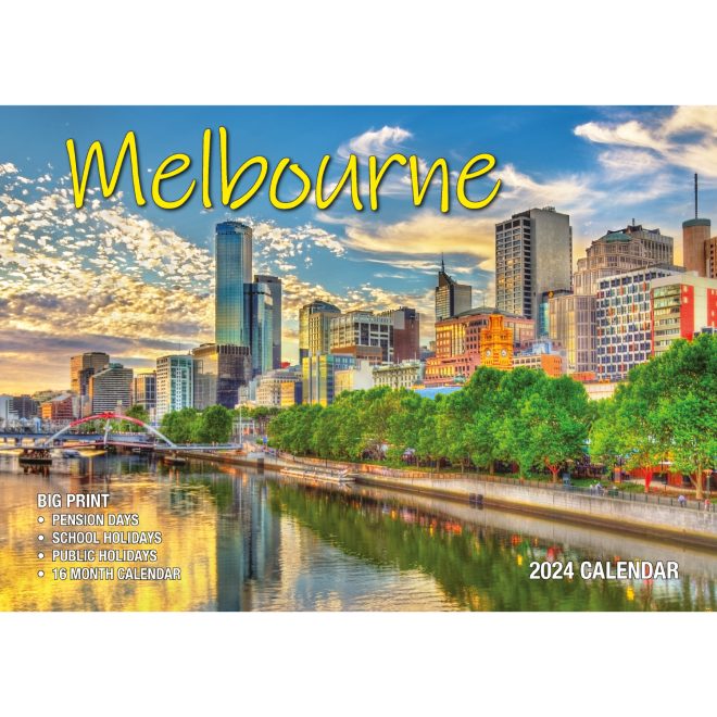 Melbourne – 2024 Rectangle Wall Calendar 16 Months Planner Cityscapes Landmarks