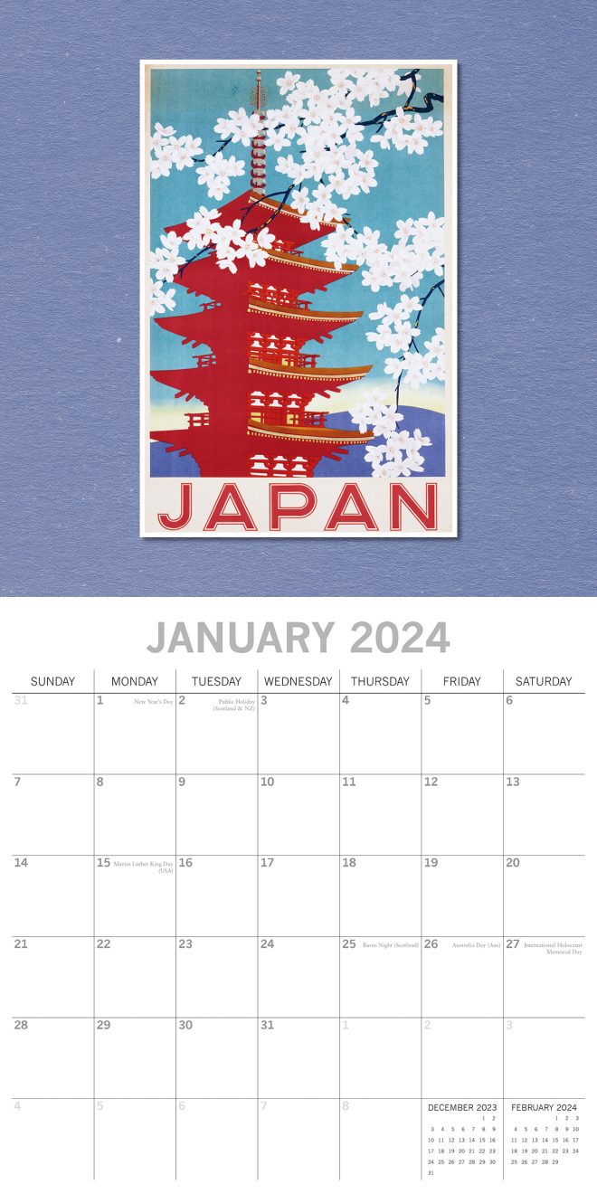 Vintage Travel Posters – 2024 Square Wall Calendar 16 Months Arts Planner Gift