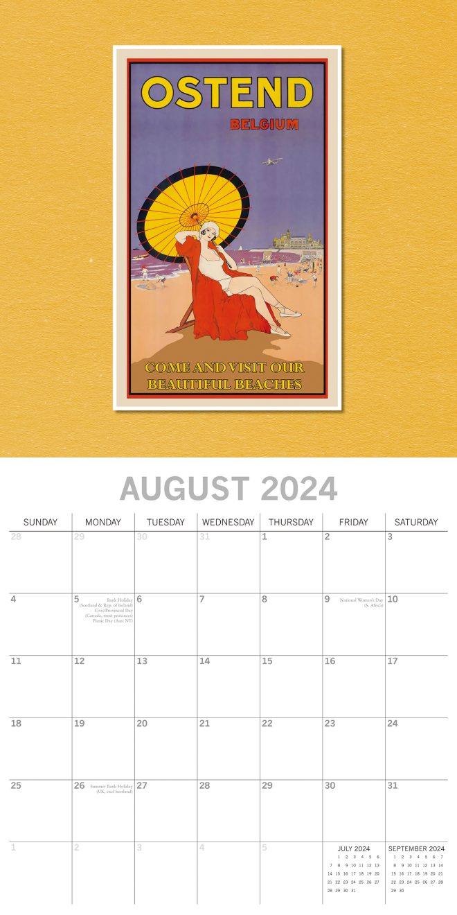 Vintage Travel Posters – 2024 Square Wall Calendar 16 Months Arts Planner Gift