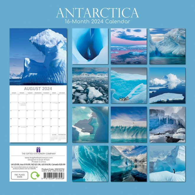 Antarctica – 2024 Square Wall Calendar 16 Months Planner Christmas New Year Gift