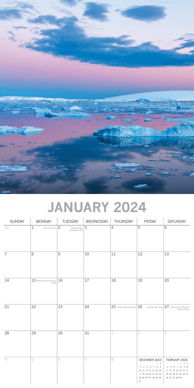 Antarctica – 2024 Square Wall Calendar 16 Months Planner Christmas New Year Gift