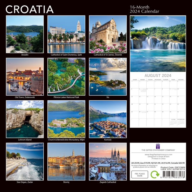 Croatia – 2024 Square Wall Calendar 16 Months Premium Planner Xmas New Year Gift