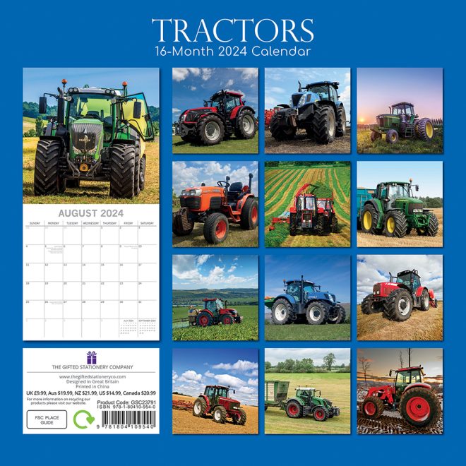 Tractors – 2024 Square Wall Calendar 16 Month Premium Planner Xmas New Year Gift