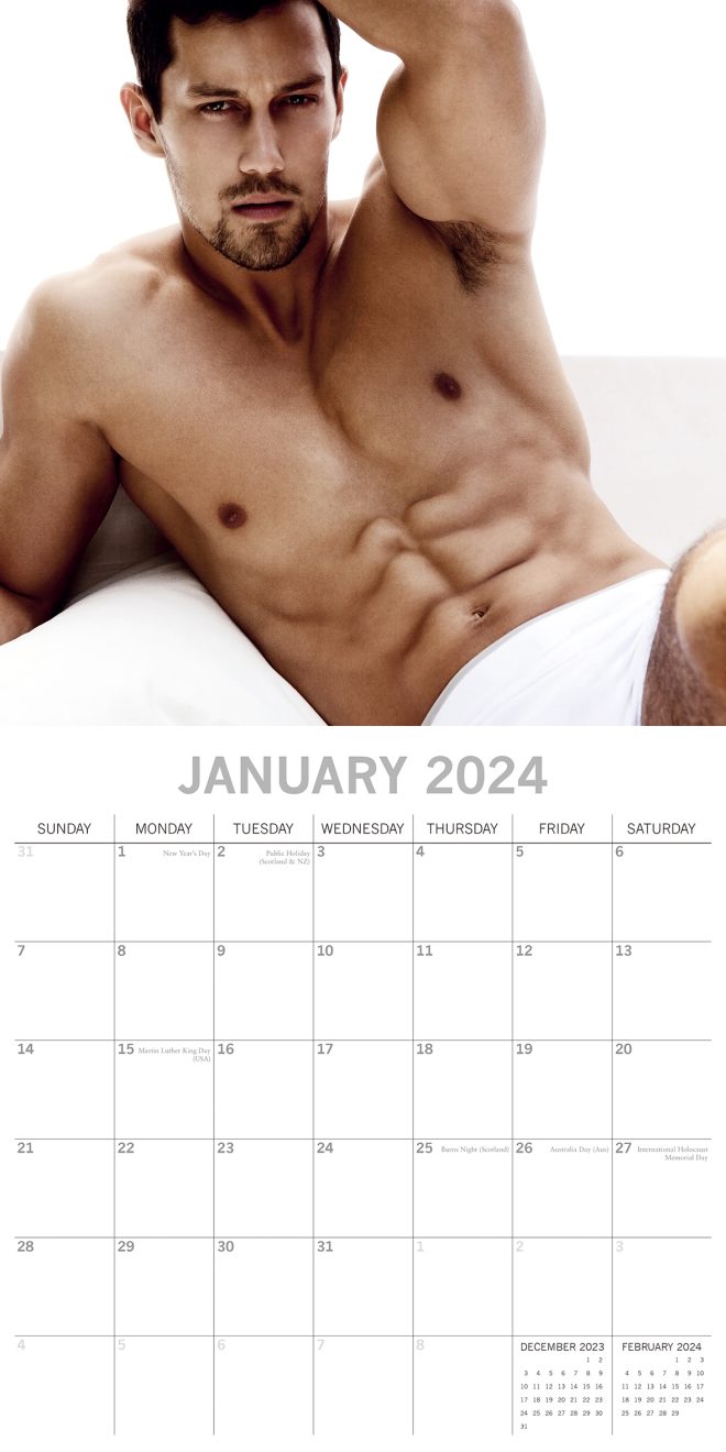 Hot Shirtless Men – 2024 Square Wall Calendar 16 Months Planner New Year Gift