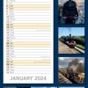 Steam Trains – 2024 Slimline Slim Wall Calendar Hanging Planner New Year Gift