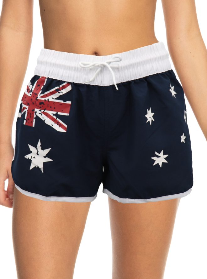 Ladies’ Women’s Board Shorts Australian Day Flag Gym Beach Aussie Swim Souvenir, Navy – 6