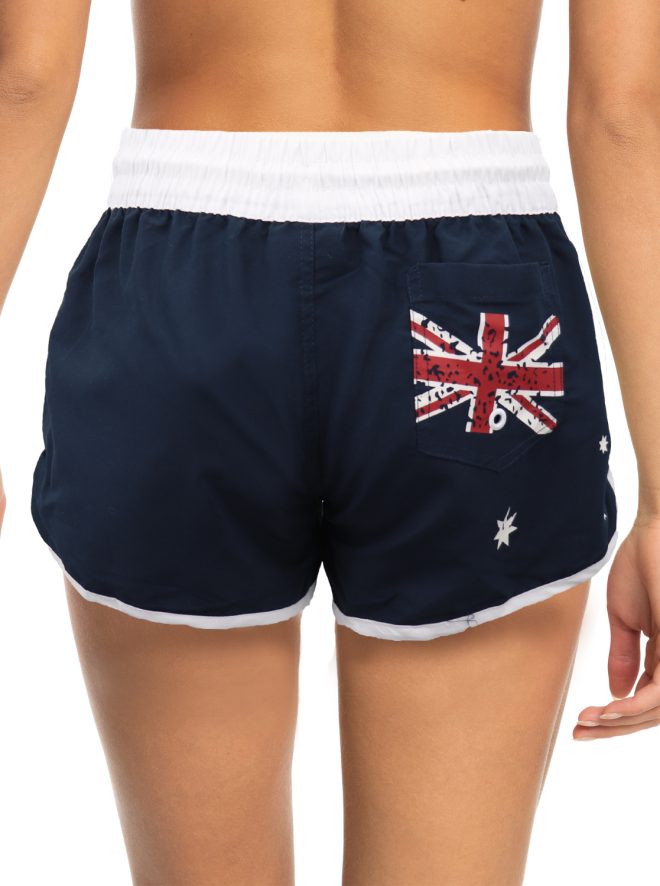 Ladies’ Women’s Board Shorts Australian Day Flag Gym Beach Aussie Swim Souvenir, Navy – 6