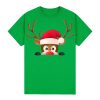 100% Cotton Christmas T-shirt Adult Unisex Tee Tops Funny Santa Party Custume, Reindeer Head (Green) – S