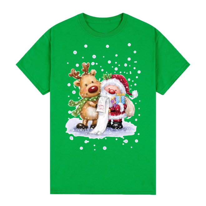 100% Cotton Christmas T-shirt Adult Unisex Tee Tops Funny Santa Party Custume, Reading Santa (Green) – S