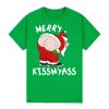 100% Cotton Christmas T-shirt Adult Unisex Tee Tops Funny Santa Party Custume, Merry Kissmyass (Green) – S