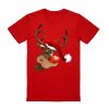 100% Cotton Christmas T-shirt Adult Unisex Tee Tops Funny Santa Party Custume, Reindeer Wink (Red) – S