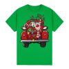 100% Cotton Christmas T-shirt Adult Unisex Tee Tops Funny Santa Party Custume, Car with Reindeer (Green) – S