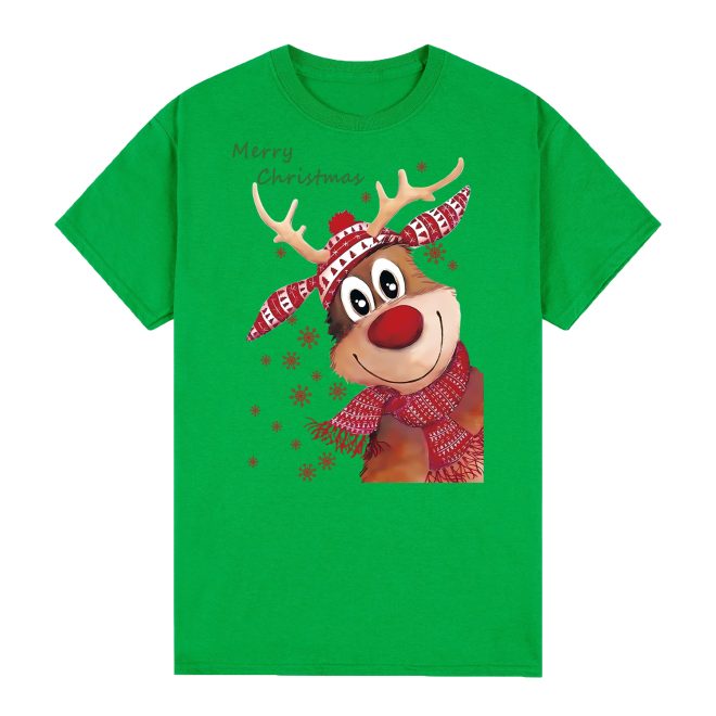 100% Cotton Christmas T-shirt Adult Unisex Tee Tops Funny Santa Party Custume, Reindeer (Green) – S