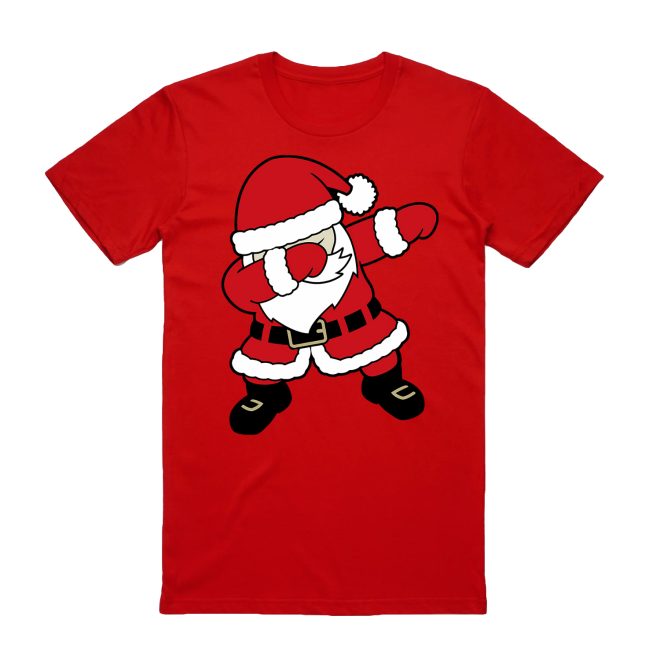 100% Cotton Christmas T-shirt Adult Unisex Tee Tops Funny Santa Party Custume, Dancing Santa (Red) – S