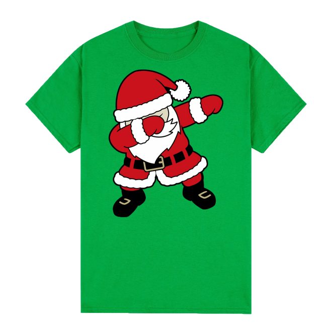 100% Cotton Christmas T-shirt Adult Unisex Tee Tops Funny Santa Party Custume, Dancing Santa (Green) – S