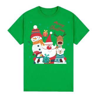 100% Cotton Christmas T-shirt Adult Unisex Tee Tops Funny Santa Party Custume, Santa Gathering (Green)