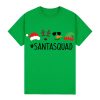 100% Cotton Christmas T-shirt Adult Unisex Tee Tops Funny Santa Party Custume, Santa Squad (Green) – S