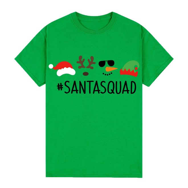 100% Cotton Christmas T-shirt Adult Unisex Tee Tops Funny Santa Party Custume, Santa Squad (Green) – S