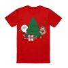 100% Cotton Christmas T-shirt Adult Unisex Tee Tops Funny Santa Party Custume, Santa with Tree (Red) – S