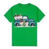 100% Cotton Christmas T-shirt Adult Unisex Tee Tops Funny Santa Party Custume, Car with Snowman (Green) – S