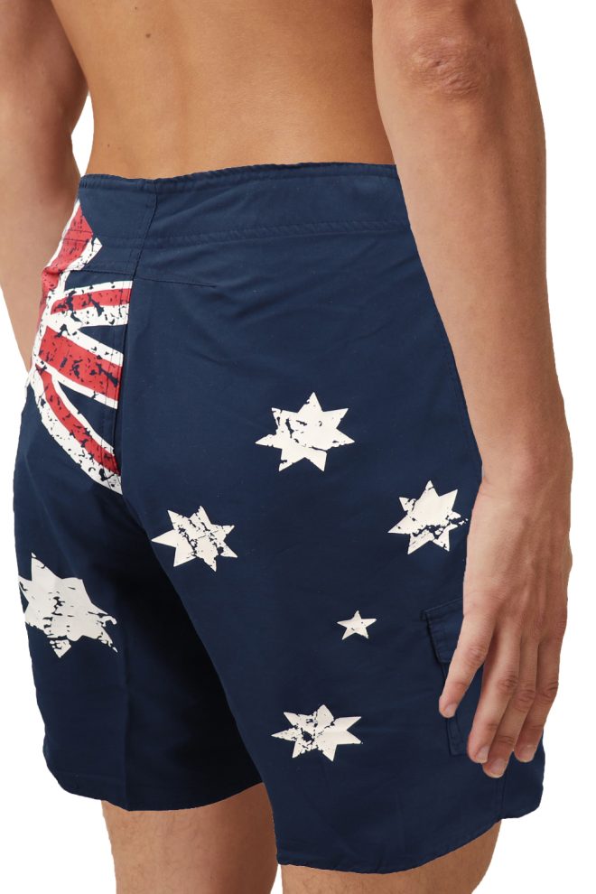 Men’s Adult Board Shorts Australian Flag Australia Day Souvenir Navy Beach Wear, Navy – S