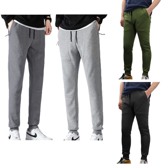 Men’s Fleece Slim Trackpant Sport Joggers w Zipped Pockets Gym Casucal Trousers, Dark Grey – XS