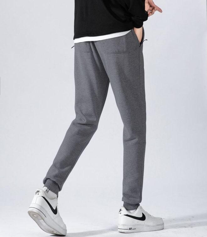 Men’s Fleece Slim Trackpant Sport Joggers w Zipped Pockets Gym Casucal Trousers, Light Grey – 3XL