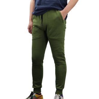 Men’s Fleece Slim Trackpant Sport Joggers w Zipped Pockets Gym Casucal Trousers, Olive