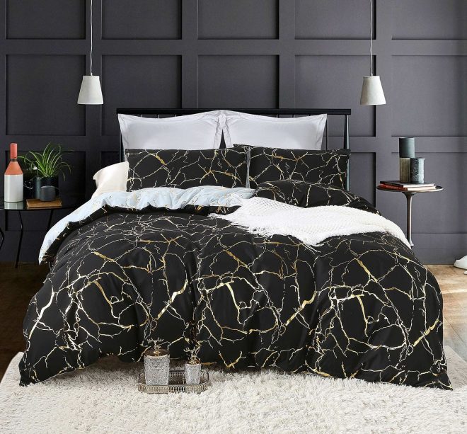 Reversible Design Black Duvet Doona Quilt Cover Set – KING