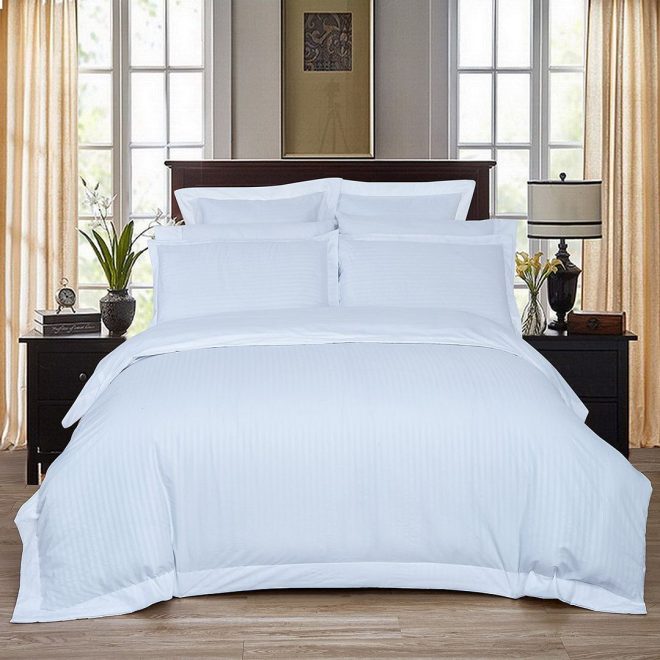 1000TC Ultra Soft Striped Duvet Doona Quilt Cover Set – KING, White