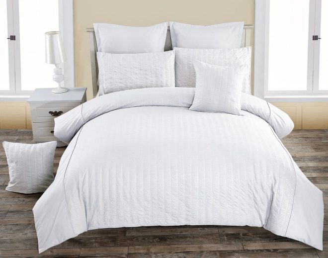 Seersucker Duvet Doona Quilt Cover Set – DOUBLE, White