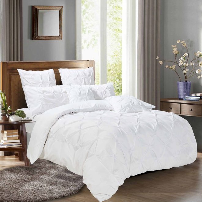 Diamond Pintuck Quilt/Doona/Duvet Cover Set – DOUBLE, White