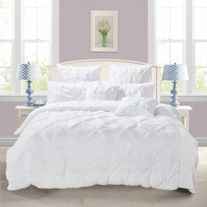 Diamond Pintuck Quilt/Doona/Duvet Cover Set – DOUBLE, White