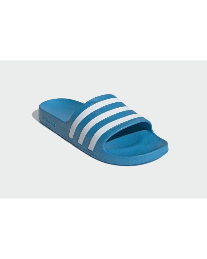 Blue/White Adidas Slides with Cloudfoam Cushioning – 9 US