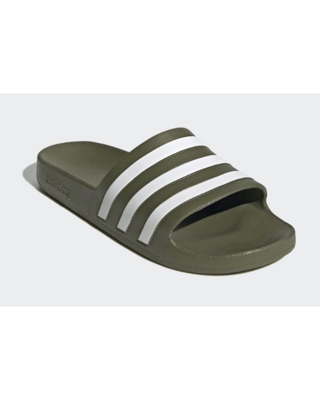 Green Adidas Slides with Signature Stripes – 5 US