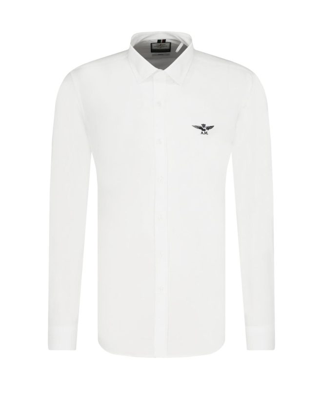 Aeronautica Militare White Cotton Shirt with Eagle Logo and Button Closure – L