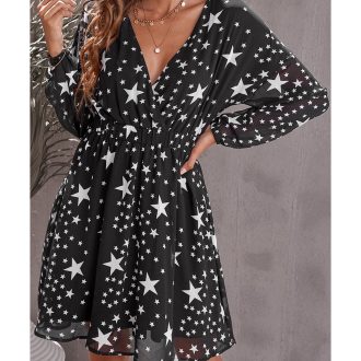 Azura Exchange Star Pattern V Neck Tunic Dress