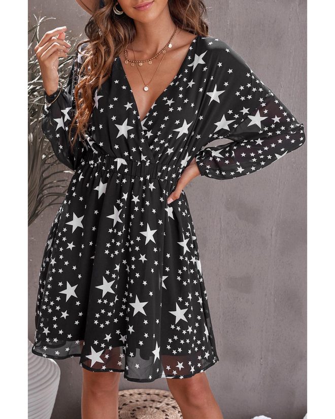 Azura Exchange Star Pattern V Neck Tunic Dress – L